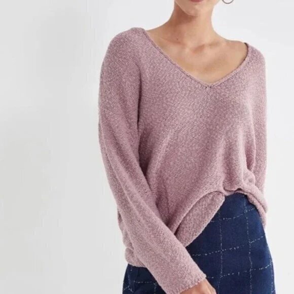 "NWT"Urban Outfitters Coconut‎ Reversible V-Neck Tunic Sweater Mauve Size XS - Picture 1 of 15